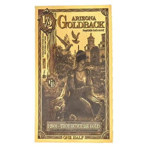 1/2 Arizona Goldback 1/2000 oz 24K Gold Foil Aurum Note