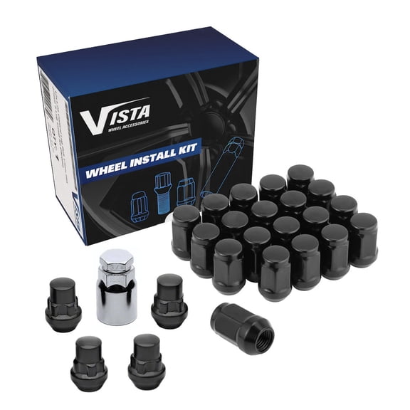 WestCoast 20pc Install Kit Black 1/2" Bulge Acorn Lug Nuts 3/4" Hex 1.38" Steel