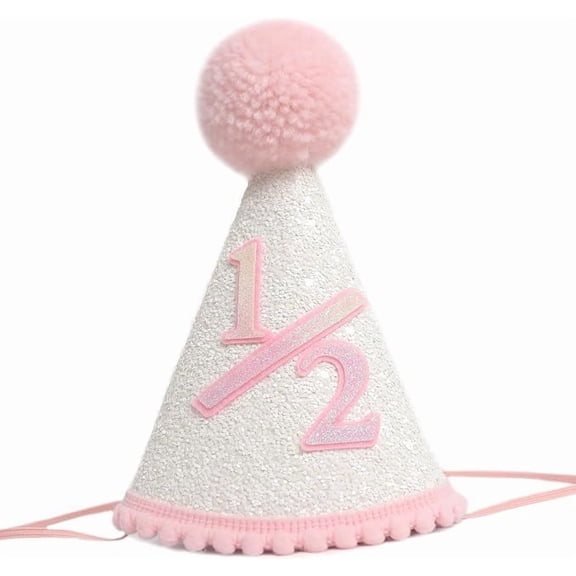1/2 Birthday Hat for Baby Girls Pink Glitter Birthday Crown