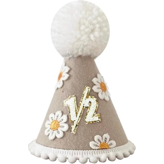1/2 Birthday Hat for Baby, Half Birthday Hat with Elastic Band, Cute Half Birthday Crown with Flower Daisy Design for Boys and Girls
