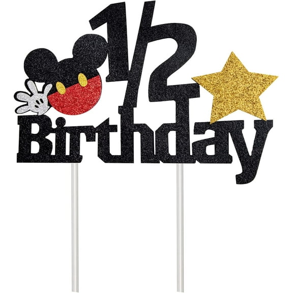 1/2 Birthday Mouse Glitter Cake Topper, Half Year Old Mouse Themed Birthday Cake Decor, Birthday Party Supplies