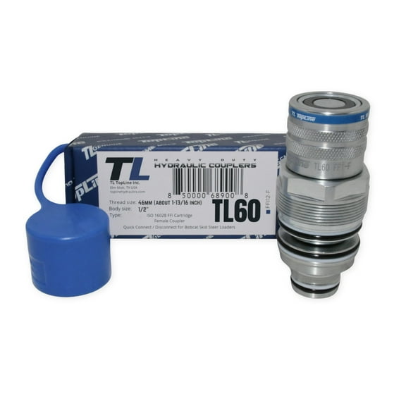 1/2" Body Hydraulic Quick Connect Cartridge Coupler, Aftermarket Replacement for 4BD4FI Female FFI, Flat Face, ISO 16028, Heavy-Duty Hydraulic Coupling for Bobcat Manifold | Model TL60