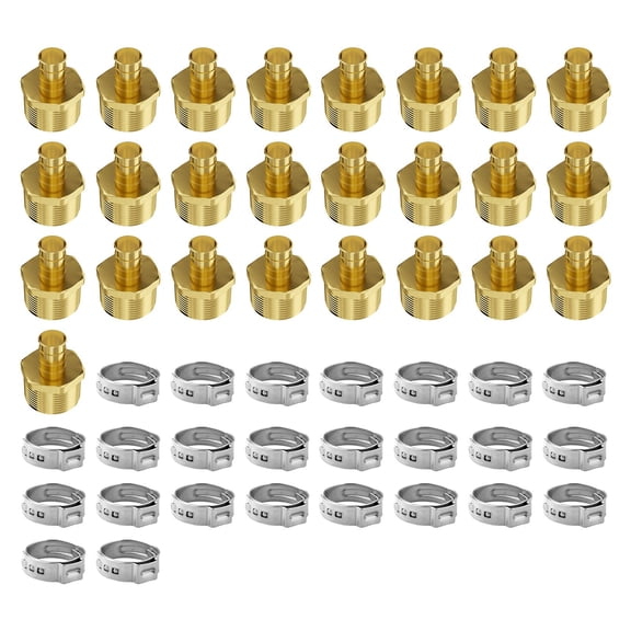 1/2" Brass Pipe Fittings 25PCS, NPT External Thread Adapter Set, Clamp-Style Connector for Water and Air Line, Plumbing Supply Kit
