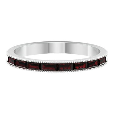 Rosec Jewels 1/2 CT Baguette Cut Garnet Semi Eternity Ring with Milgrain Details, East West Band Ring for Women, 925 Sterling Silver, US 4.00
