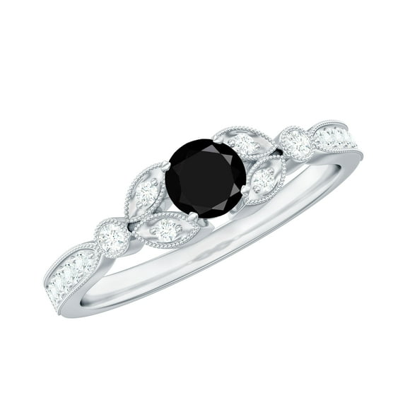 Rosec Jewels Natural Black Diamond Promise Engagement Ring with Moissanite - AAA Quality, 925 Sterling Silver, US 4.00