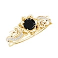 thumbnail image 1 of Rosec Jewels Natural Black Spinel Flower Engagement Ring with Diamond, Black Spinel Engagement Ring, 14K Yellow Gold, US 5.00, 1 of 9