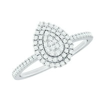 Rosec Jewels 1/2 CT Diamond Pear Shape Cluster Ring, Unique Engagement Ring, Classic Diamond Engagement Ring, Gold and Diamond Engagement Ring, 925 Sterling Silver, US 4.00