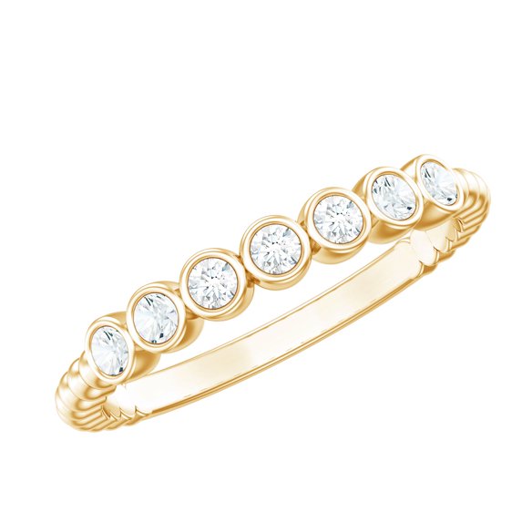 Rosec Jewels Natural Diamond Seven Stone Stackable Ring for Women - April Birthstone Jewelry, 14K Yellow Gold, US 9.00