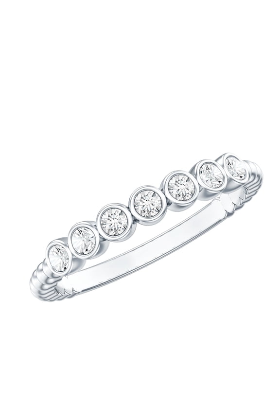 Natural Diamond Seven Stone Stackable Ring for Women - April Birthstone Jewelry, 18K White Gold, US 10.00