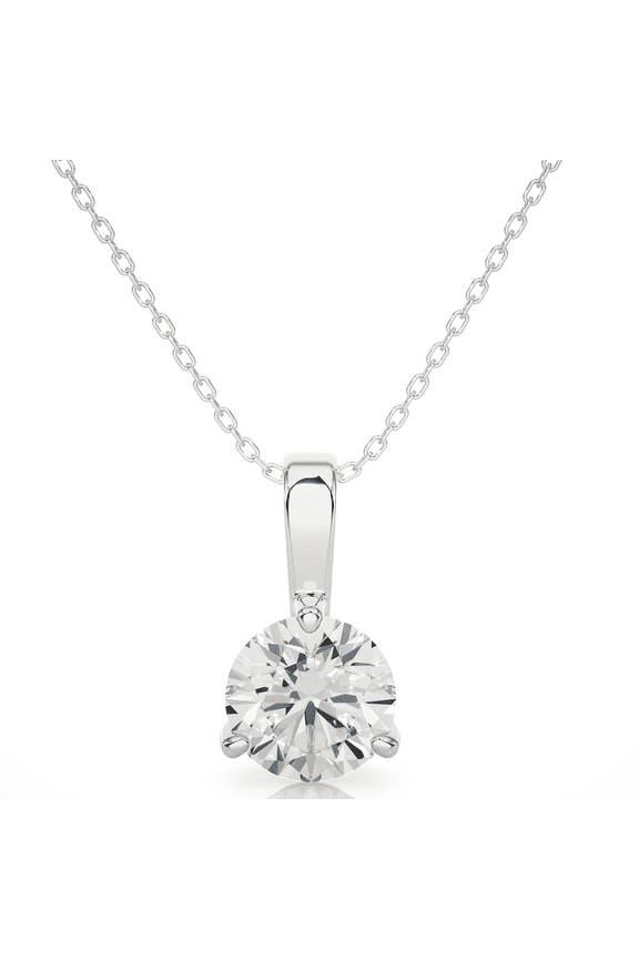 1/2 CT Diamond Solitaire Pendant Necklace in 14K White Gold with a 14K White Gold Adjustable 16" to 18" Cable Chain (I2-I3, I-J)