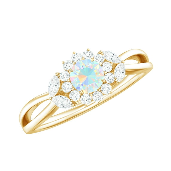 Rosec Jewels Natural Ethiopian Opal Flower Promise Ring for Women - Opal Diamond Ring - AAA Quality - Ready to Gift, 18K Yellow Gold, US 6.00