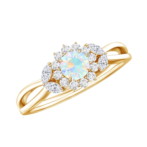 Rosec Jewels Natural Ethiopian Opal Flower Promise Ring for Women - Opal Diamond Ring - AAA Quality - Ready to Gift, 18K Yellow Gold, US 6.00