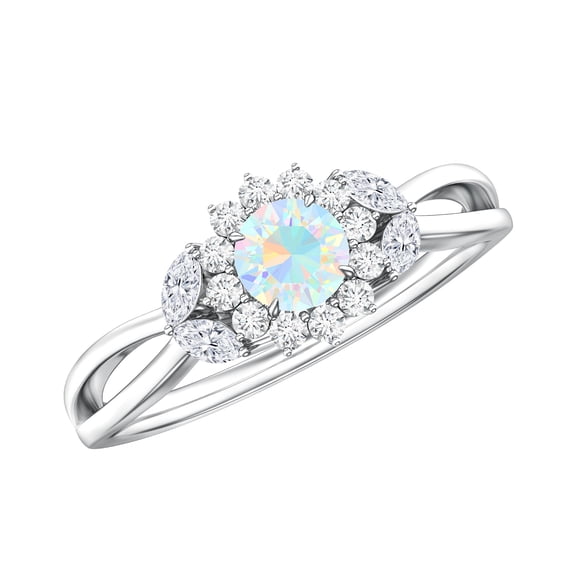 Rosec Jewels Natural Ethiopian Opal Flower Promise Ring for Women - Opal Diamond Ring - AAA Quality - Ready to Gift, 925 Sterling Silver, US 4.00