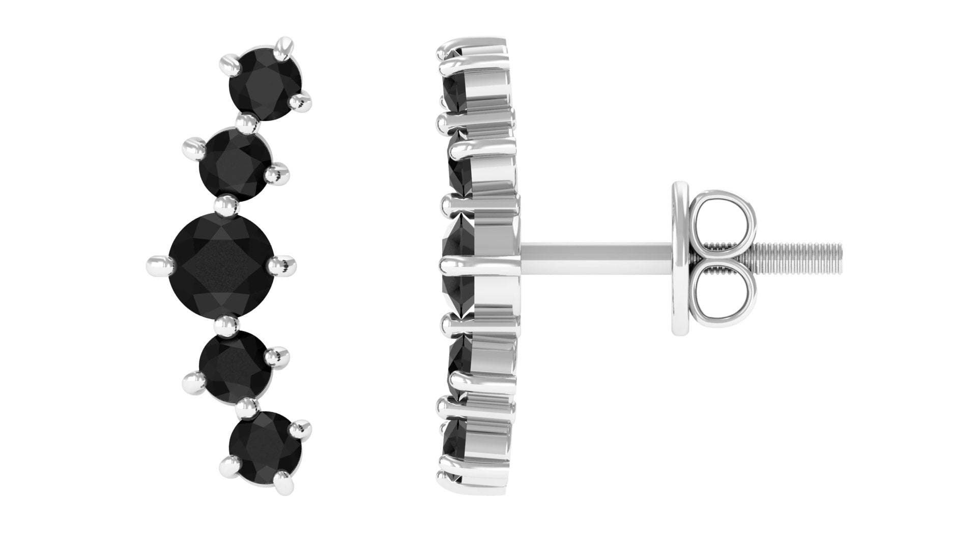 1/2 CT Graduated Style Black Spinel Crawler Earrings, 14K White Gold