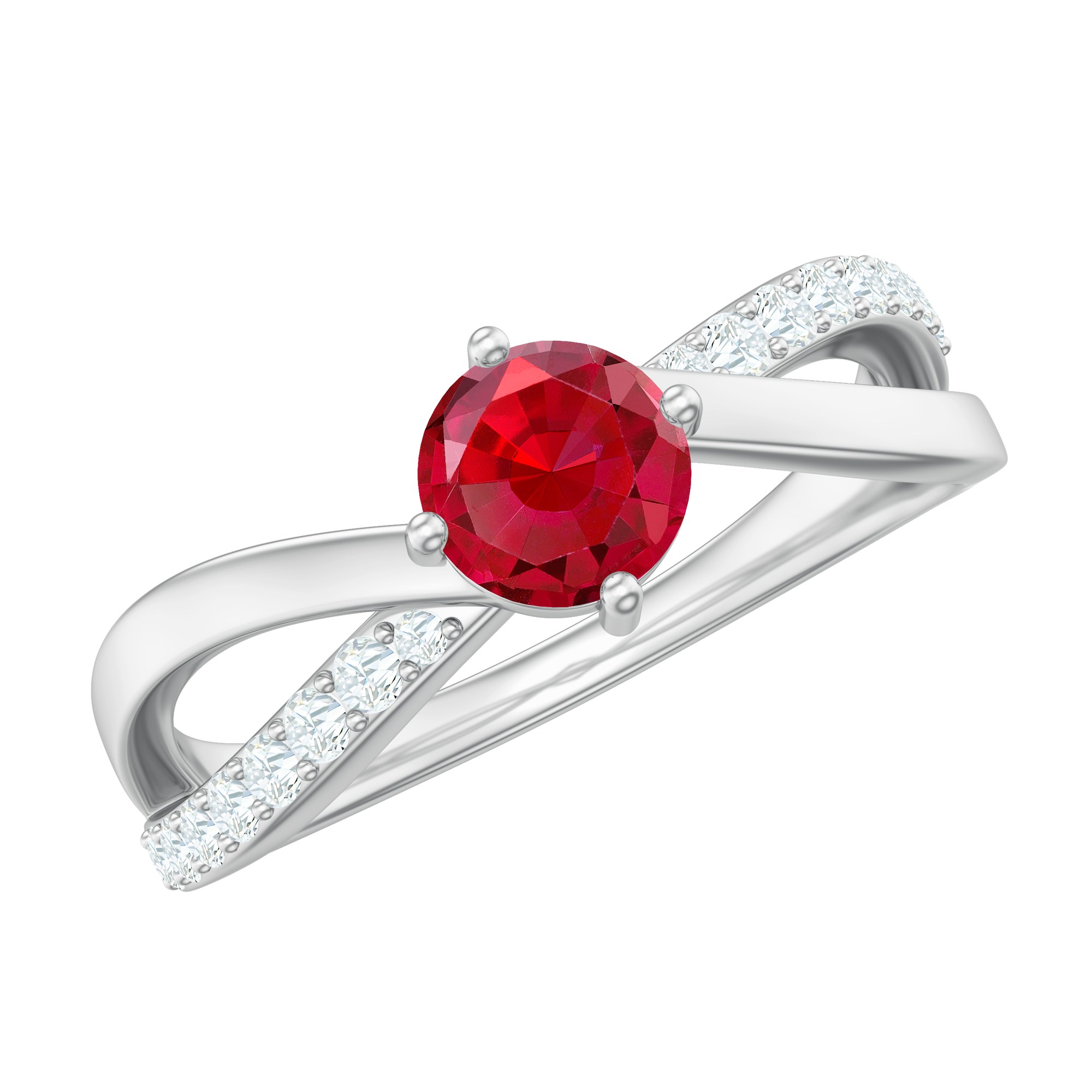 1/2 CT Lab Created Ruby Solitaire and Diamond Infinity Ring (4 MM Round
