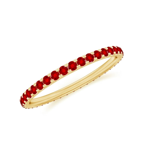 Rosec Jewels Certified Lab Grown Ruby Eternity Ring for Women - AAAA Quality Ruby Stackable Ring - Ready to Gift for Valentines, 10K Yellow Gold, US 11.00
