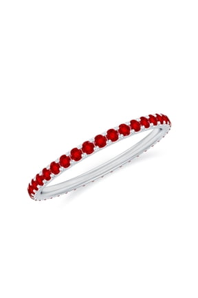 Certified Lab Grown Ruby Eternity Ring for Women - AAAA Quality Ruby Stackable Ring - Ready to Gift for Valentines, 925 Sterling Silver, US 4.00