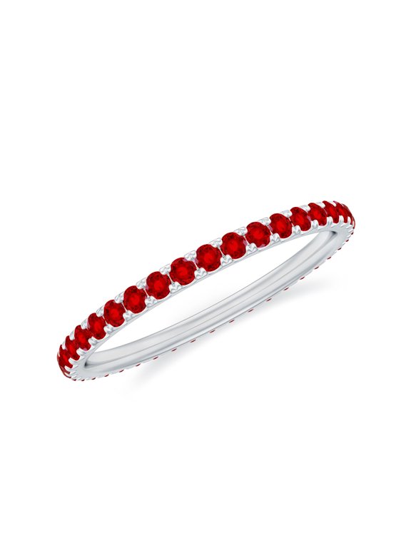 Certified Lab Grown Ruby Eternity Ring for Women - AAAA Quality Ruby Stackable Ring - Ready to Gift for Valentines, 925 Sterling Silver, US 4.00
