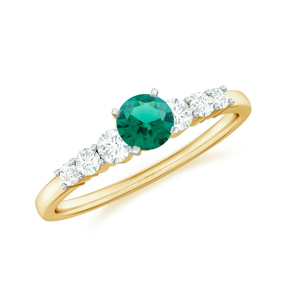 Rosec Jewels Certified Lab Grown Emerald Promise Ring for Women - Emerald Diamond Ring - Ready to Gift for Valentines, 10K Yellow Gold, US 9.00