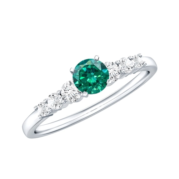 Rosec Jewels Certified Lab Grown Emerald Promise Ring for Women - Emerald Diamond Ring - Ready to Gift for Valentines, 14K White Gold, US 12.00