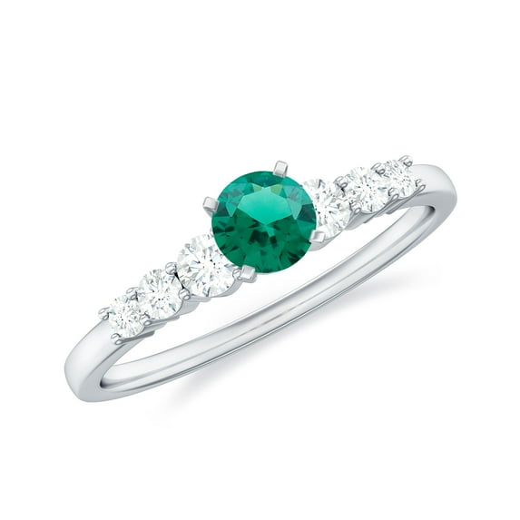 Rosec Jewels Certified Lab Grown Emerald Promise Ring for Women - Emerald Diamond Ring - Ready to Gift for Valentines, 18K White Gold, US 8.50