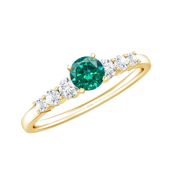 Rosec Jewels Certified Lab Grown Emerald Promise Ring for Women - Emerald Diamond Ring - Ready to Gift for Valentines, 18K Yellow Gold, US 13.00