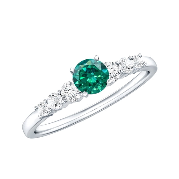 Rosec Jewels Certified Lab Grown Emerald Promise Ring for Women - Emerald Diamond Ring - Ready to Gift for Valentines, 925 Sterling Silver, US 4.00