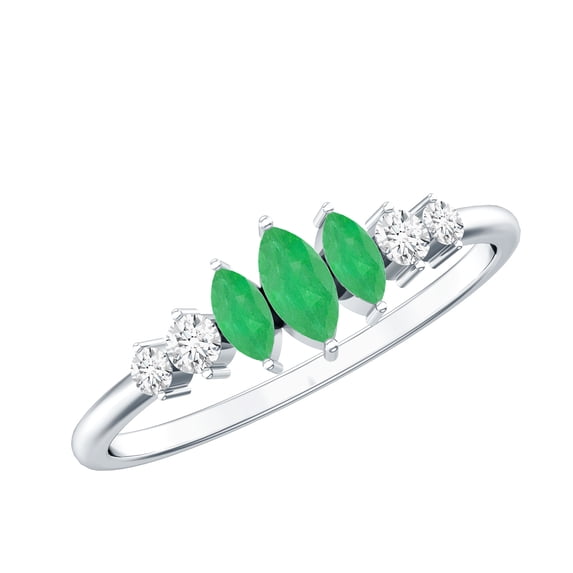 Rosec Jewels Natural Emerald Diamond Anniversary Ring for Women - Marquise Emerald Ring - AAA Quality - Ready to Gift, 10K White Gold, US 13.00