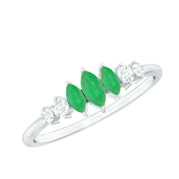 Rosec Jewels Natural Emerald Diamond Anniversary Ring for Women - Marquise Emerald Ring - AAA Quality - Ready to Gift, 14K White Gold, US 3.50