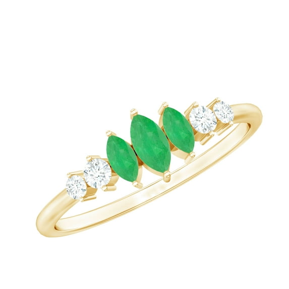 Rosec Jewels Natural Emerald Diamond Anniversary Ring for Women - Marquise Emerald Ring - AAA Quality - Ready to Gift, 18K Yellow Gold, US 11.00
