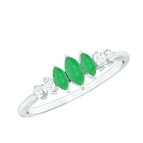 Rosec Jewels Natural Emerald Diamond Anniversary Ring for Women - Marquise Emerald Ring - AAA Quality - Ready to Gift, 925 Sterling Silver, US 4.00