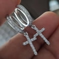 thumbnail image 1 of 1/2 CT Men’s 14K White Gold Plated Solid 925 Sterling Silver CZ Cross Dangle Huggie Hoop Earrings – Hanging Drop Style, 1 of 4