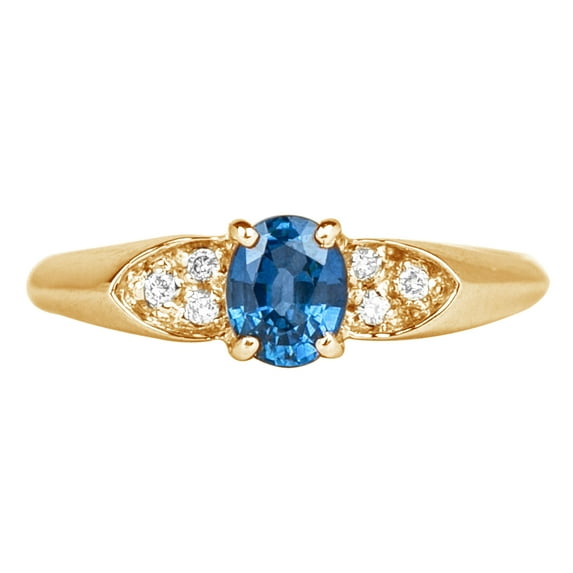 Rosec Jewels 1/2 CT Minimal Oval Cut Blue Sapphire Solitaire Ring with Diamond, 18K Yellow Gold, US 3.50