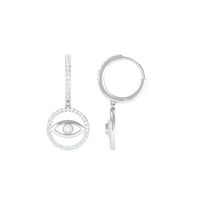 Rosec Jewels 1/2 CT Moissanite Evil Eye Hinged Hoop Earrings in Pave Setting, 10K White Gold