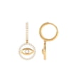 thumbnail image 1 of Rosec Jewels Certified Moissanite Evil Eye Hinged Hoop Earrings in Pave Setting, 14K Yellow Gold, 1 of 2