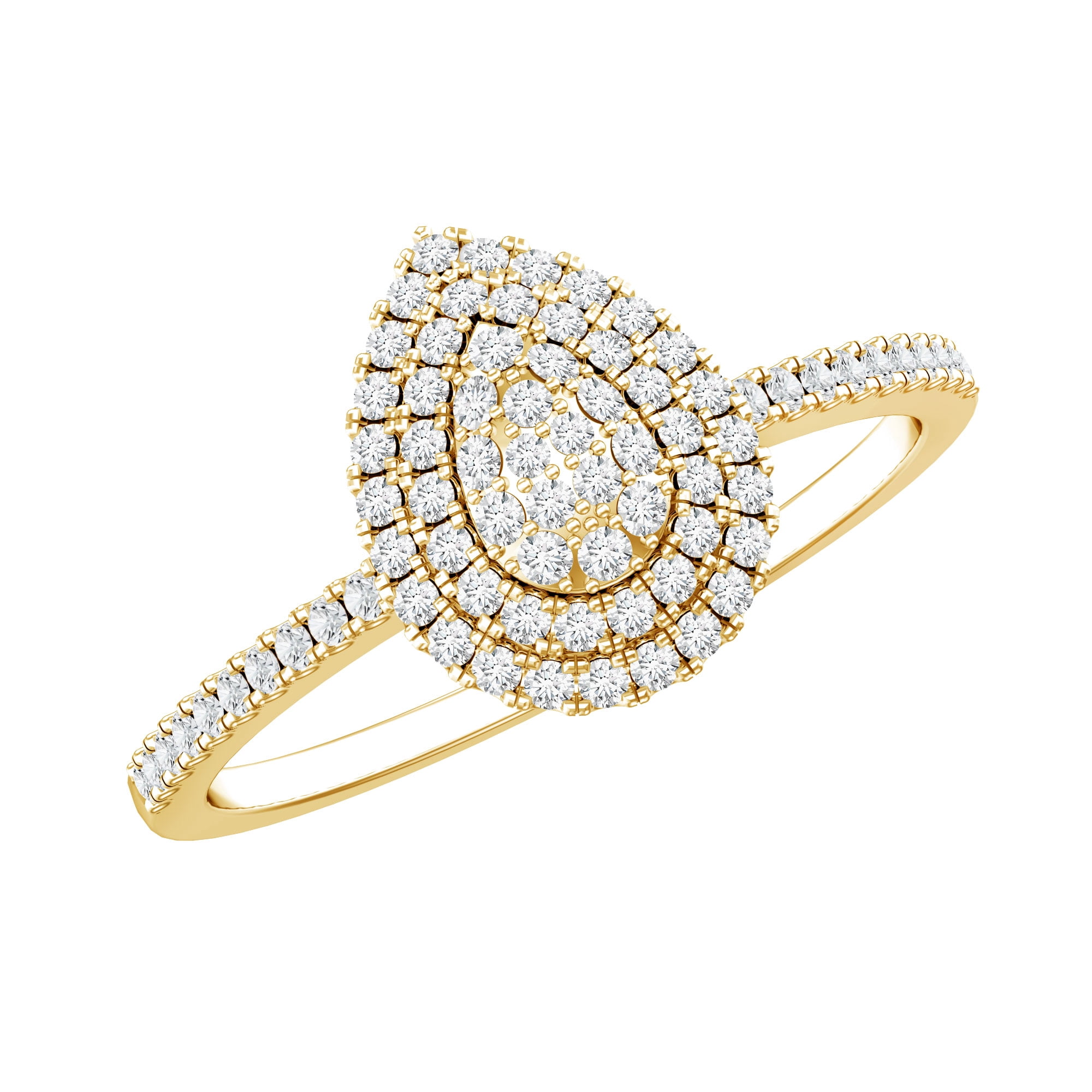 Rosec Jewels Certified Moissanite Pear Shape Engagement Ring for Women, 14K Yellow Gold, US 3.50