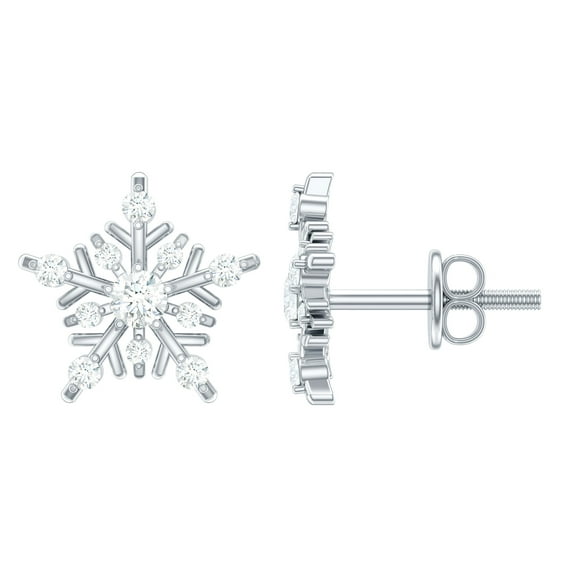 Rosec Jewels 1/2 CT Moissanite Stud Earrings, Snowflake Earrings for Women (D-VS1 Quality), 10K White Gold