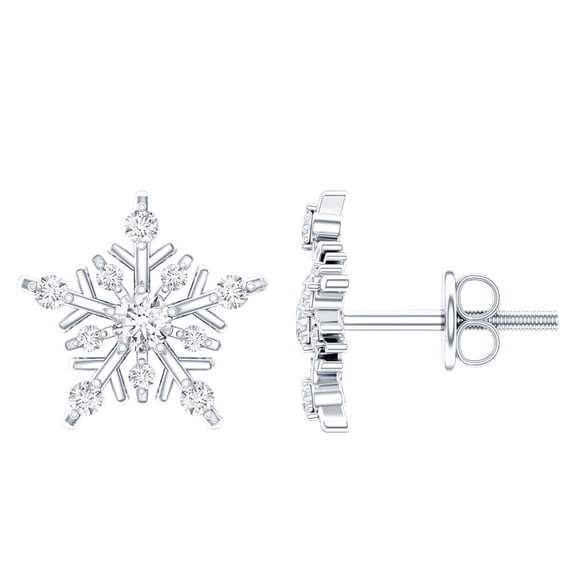 Rosec Jewels Snowflake Earrings with Moissanite (D-VS1 Quality) - Certified Moissanite Stud Earrings for Women - Ready to Gift, 925 Sterling Silver