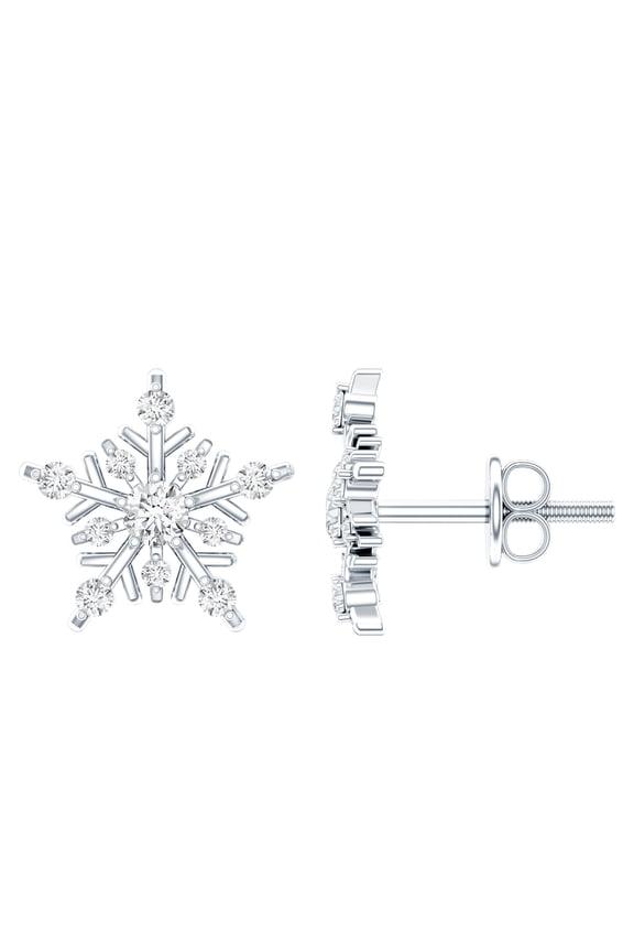 Snowflake Earrings with Moissanite (D-VS1 Quality) - Certified Moissanite Stud Earrings for Women - Ready to Gift, 925 Sterling Silver
