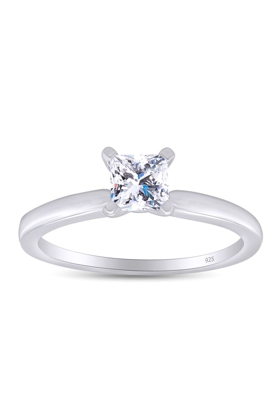 0.50CT Princess Cut White Cubic Zirconia Solitaire Ring for Women 14K White Gold over Silver-4