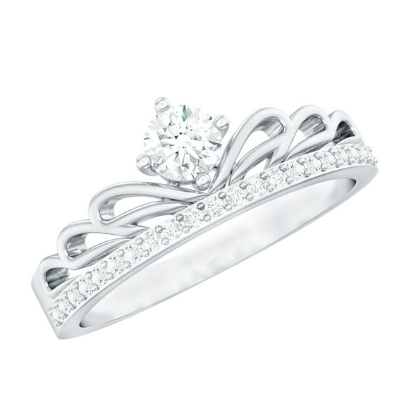 Rosec Jewels Natural Diamond Promise Ring for Women - Crown Ring - HI Color SI Clarity - Ready to Gift for Valentines, 14K White Gold, US 10.50