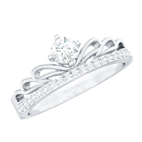 Rosec Jewels Natural Diamond Promise Ring for Women - Crown Ring - HI Color SI Clarity - Ready to Gift for Valentines, 925 Sterling Silver, US 4.00