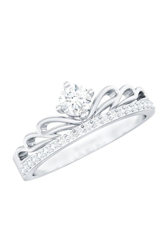 Natural Diamond Promise Ring for Women - Crown Ring - HI Color SI Clarity - Ready to Gift for Valentines, 925 Sterling Silver, US 4.00