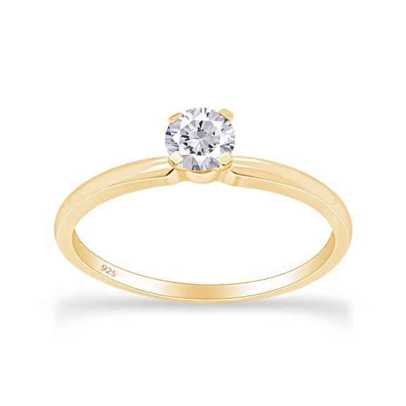 1/2 CT Round Cut Natural White Diamond Solitaire Engagement Ring For Women In 14K Yellow Gold Plated 925 Sterling Silver (0.50 Cttw) IGI Certified
