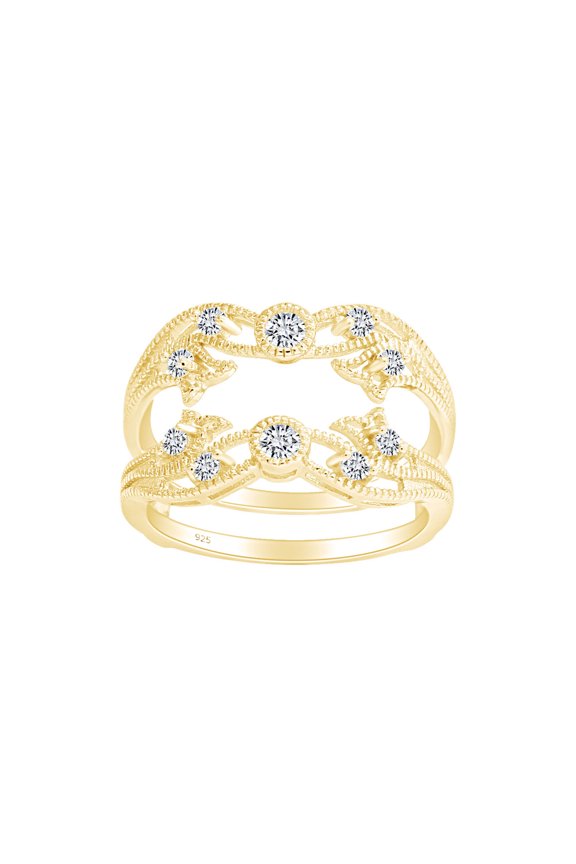 1/2 CT Round Cut White Cubic Zirconia Guard Wrap Enhancer Ring In 14K Yelloe Gold Plated Sterling Silver (Color: White, Clarity: VVS1-VVS2, 0.50 Cttw) -6.5