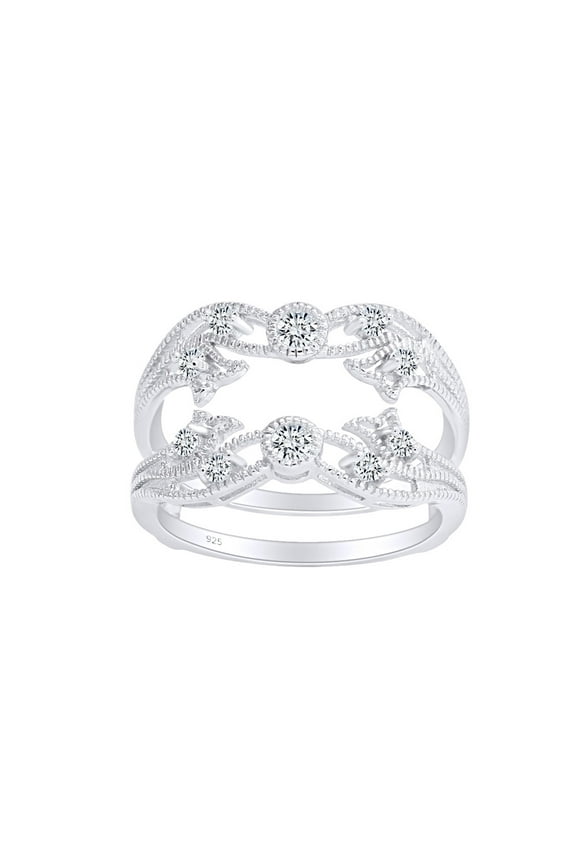 1/2 CT Round Cut White Cubic Zirconia Guard Wrap Enhancer Ring In 14K White Gold Plated Sterling Silver (Color: White, Clarity: VVS1-VVS2, 0.50 Cttw) -4