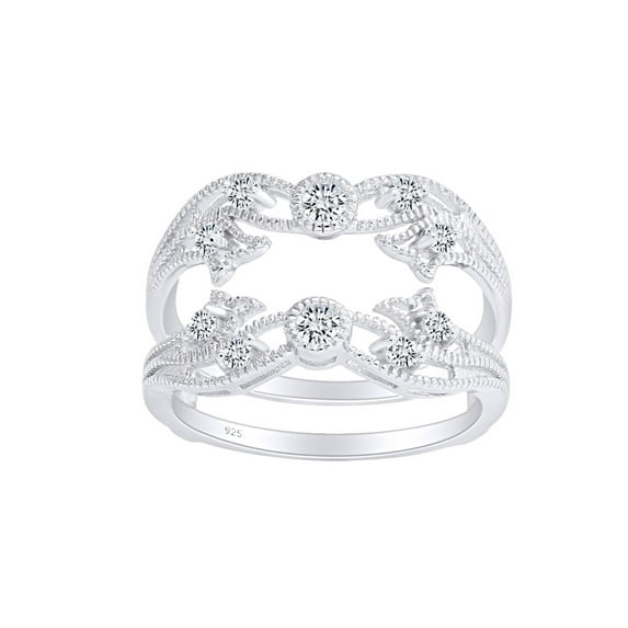 1/2 CT Round Cut White Cubic Zirconia Guard Wrap Enhancer Ring In 14K White Gold Plated Sterling Silver (Color: White, Clarity: VVS1-VVS2, 0.50 Cttw) -9.5
