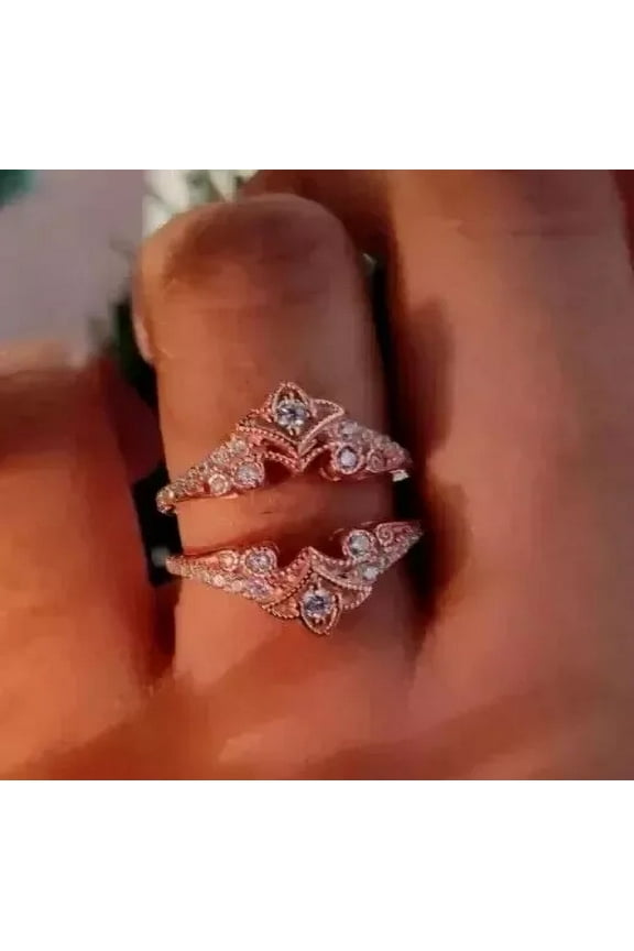 1.2 CT Round Cut White Lab-Created Diamond Enhancer Wedding Ring Guard Wrap 14k Rose Gold Plated