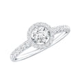thumbnail image 1 of Rosec Jewels Certified Round Shape Moissanite Halo Engagement Ring with Side Stones, 10K White Gold, US 8.00, 1 of 9