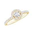 thumbnail image 1 of Rosec Jewels Certified Round Shape Moissanite Halo Engagement Ring with Side Stones, 14K Yellow Gold, US 8.00, 1 of 9